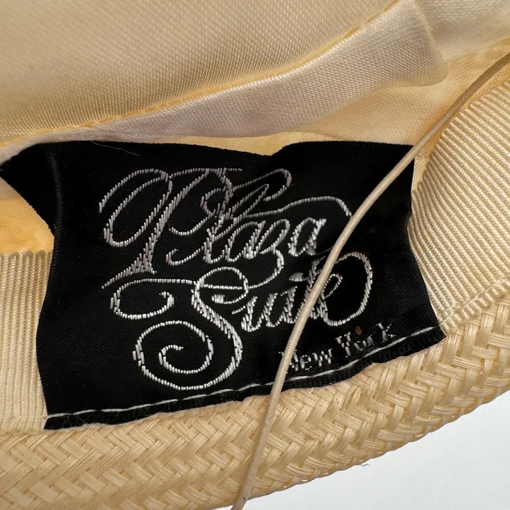 Vtg Beige Hat with Flower Green Tips, Feathers, and Veil Netting Plaza Suite NY - Picture 6 of 8